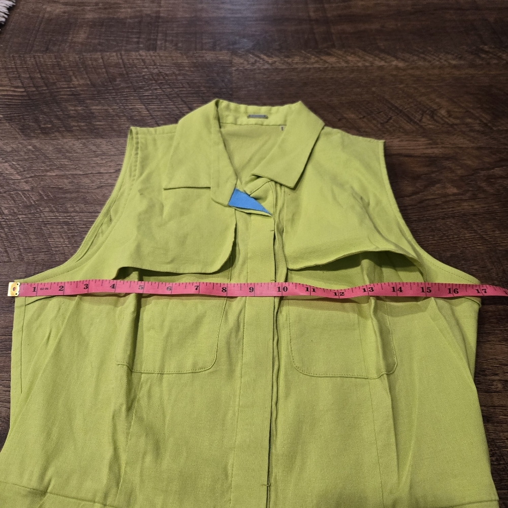 Elie Tahari Gianna Shirt Dress Chartreuse Neon Green Linen Preppy Pockets Casual - Picture 13 of 13